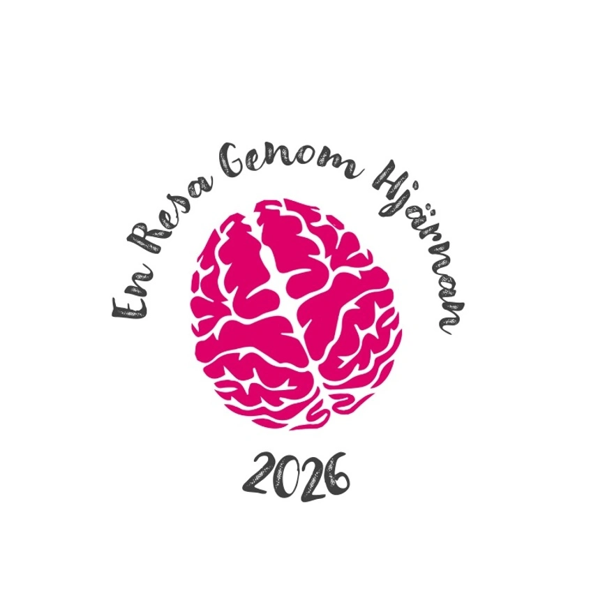 Brain illustration with the text “En resa genom hjärnan 2026” around it