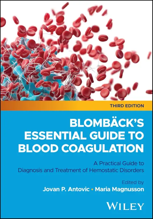 Illustration of red blood platelets above the book title in white on turquoise background