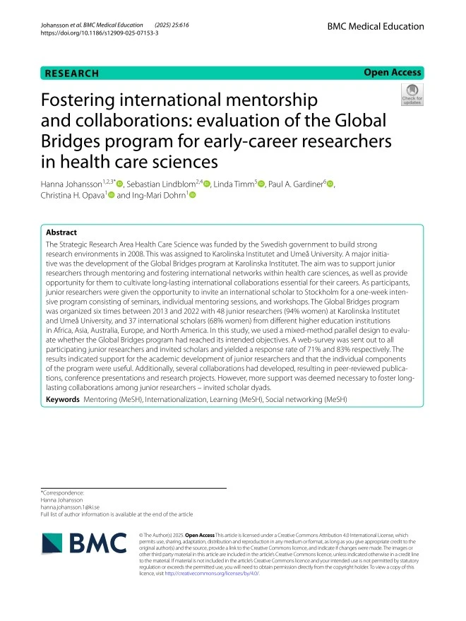 The evaluation of the Global Bridges program was published in BMC Medical Education, April 2025