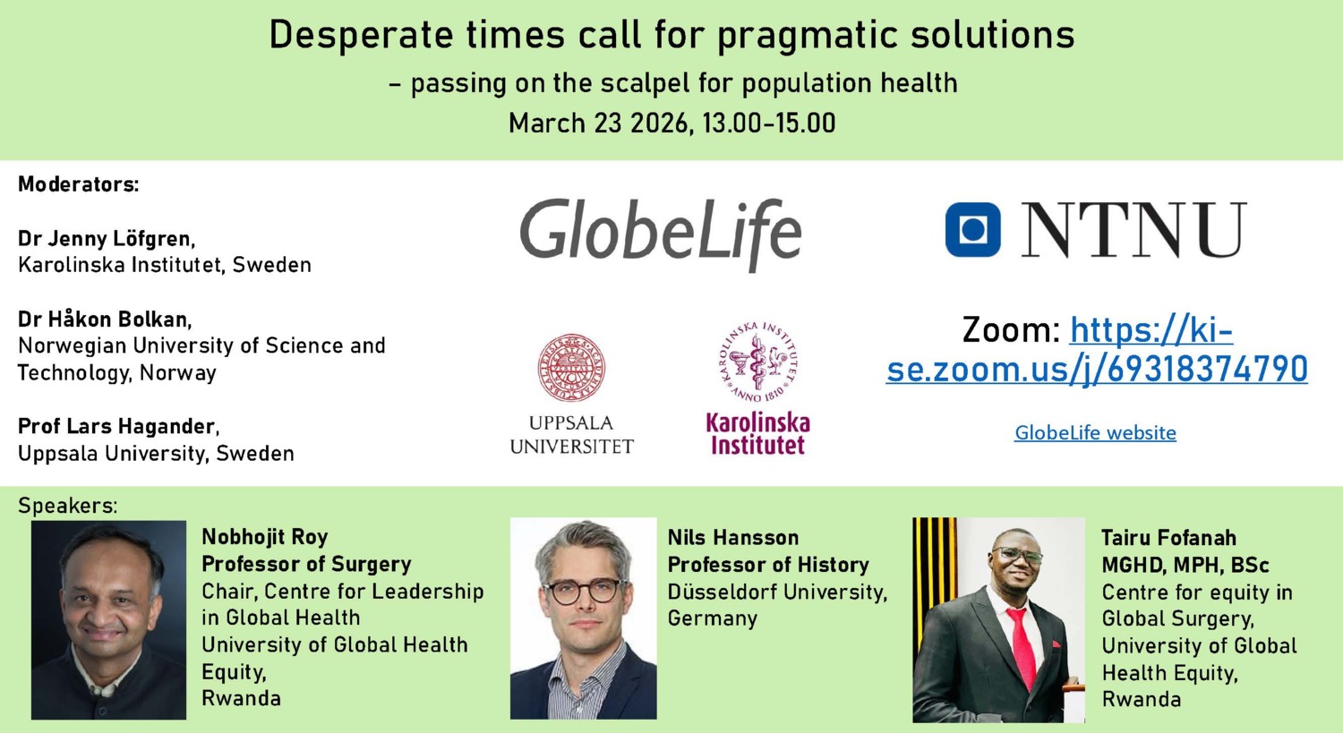 Advertisement for the seminar with pictures of the speakers