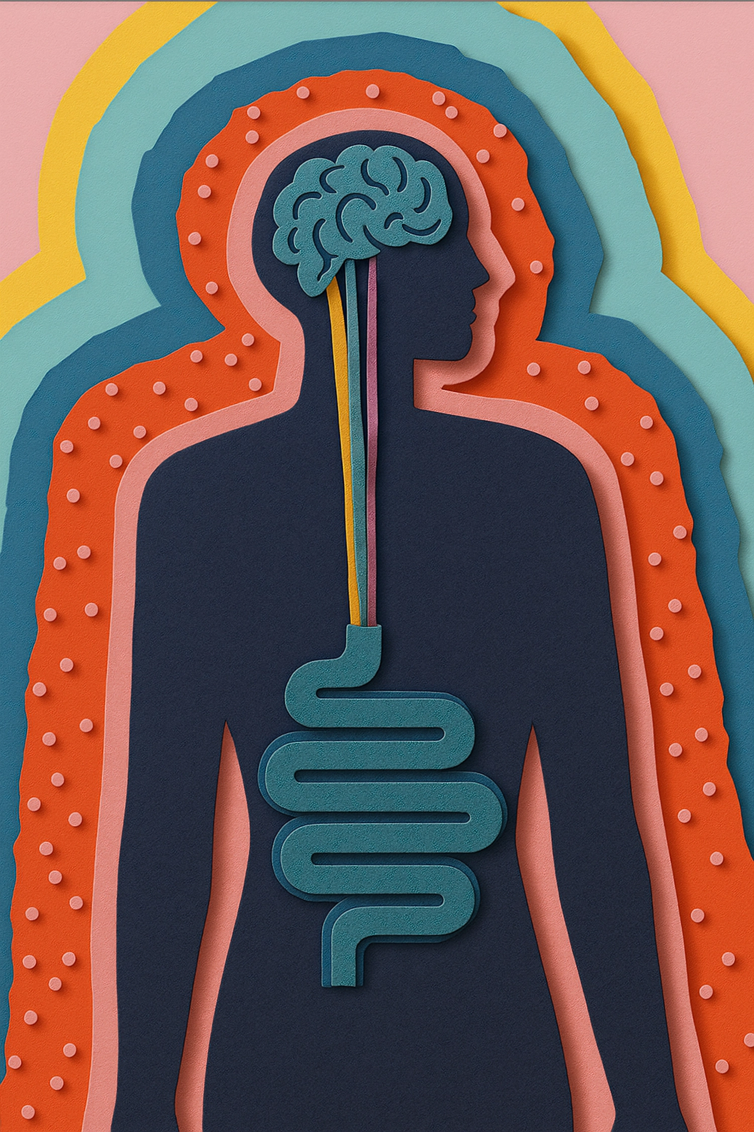 Illustration of a stomach and a brain.