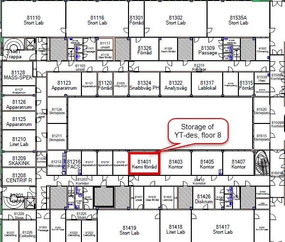 Map of storage of disinfection in ANA Futura, floor 8.