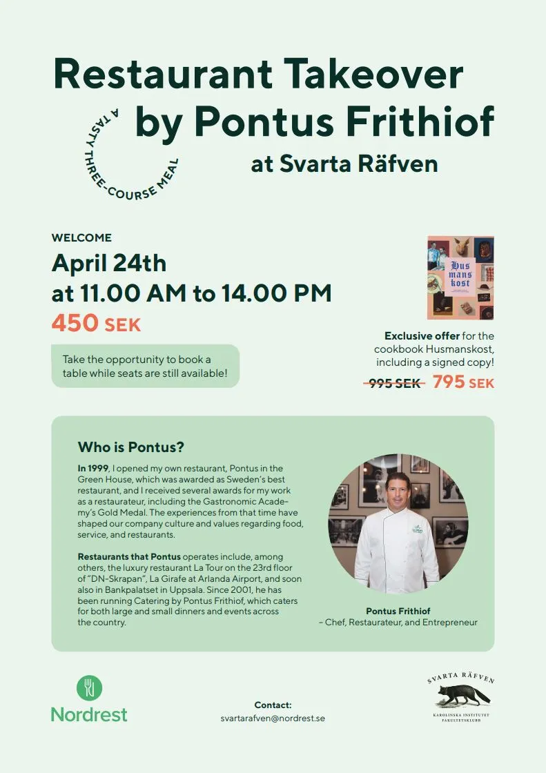 Restaurant Takeover by Pontus Frithiof at Svarta Räfven April 24th at 11.00 am to 2.00 pm
