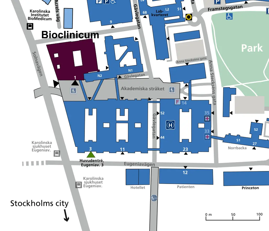 Map showing Bioclinicum in Solna.