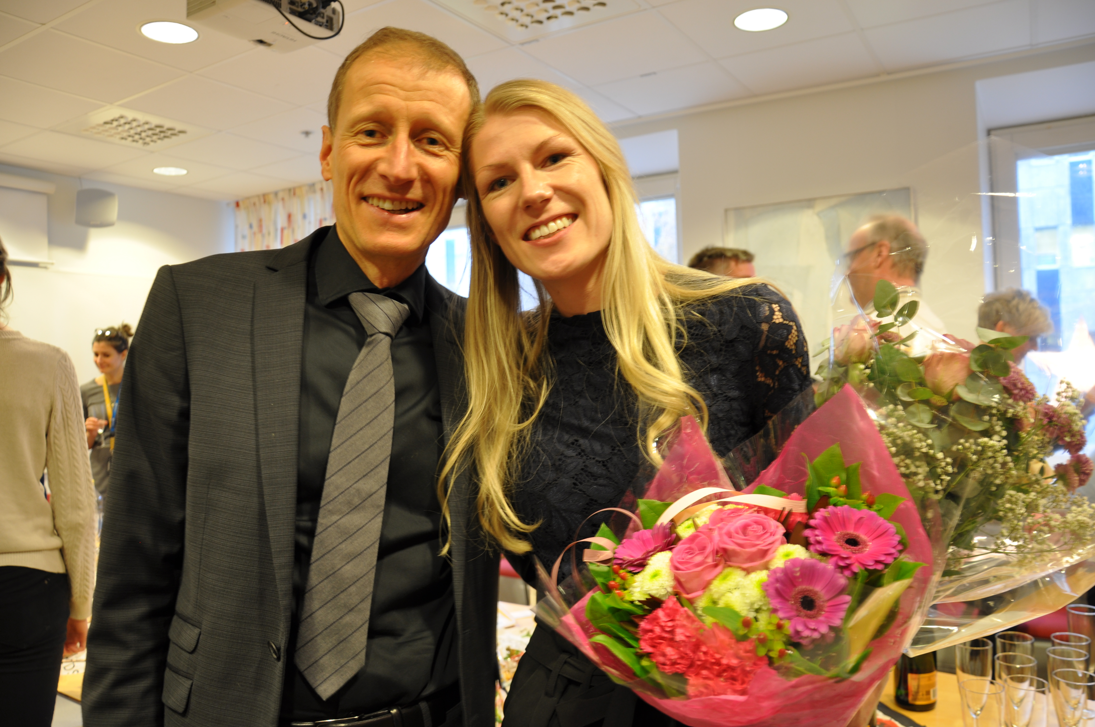 Sofia Björnfot Holmström with Mattias Svensson, supervisor, after her dissertation.  