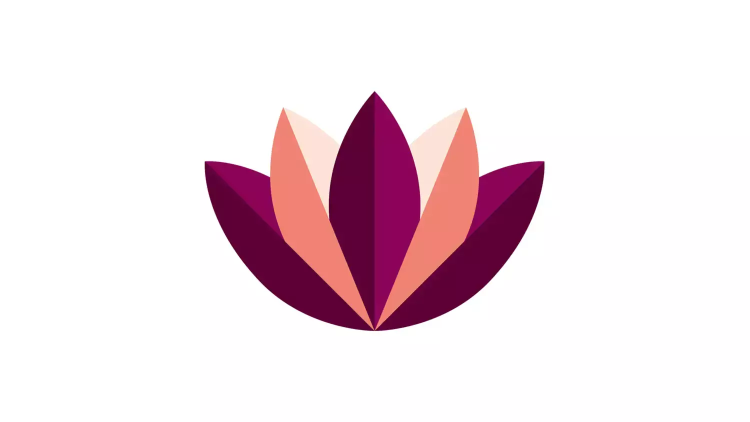 A graphic shape resembling a water lily with pointed petals in KI's profile colour plum purple and lighter shades.