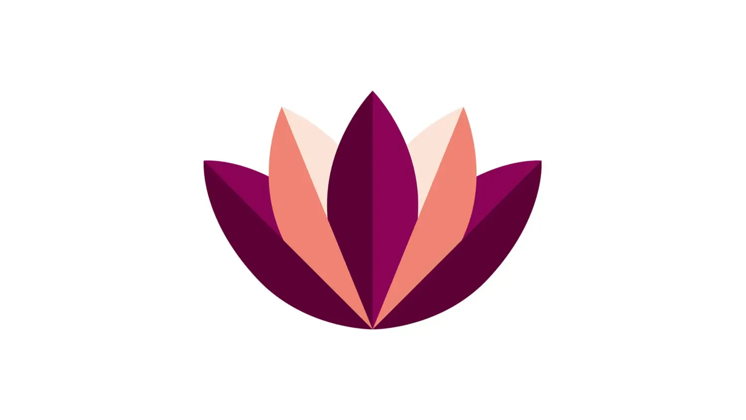 A graphic shape resembling a water lily with pointed petals in KI's profile colour plum purple and lighter shades.