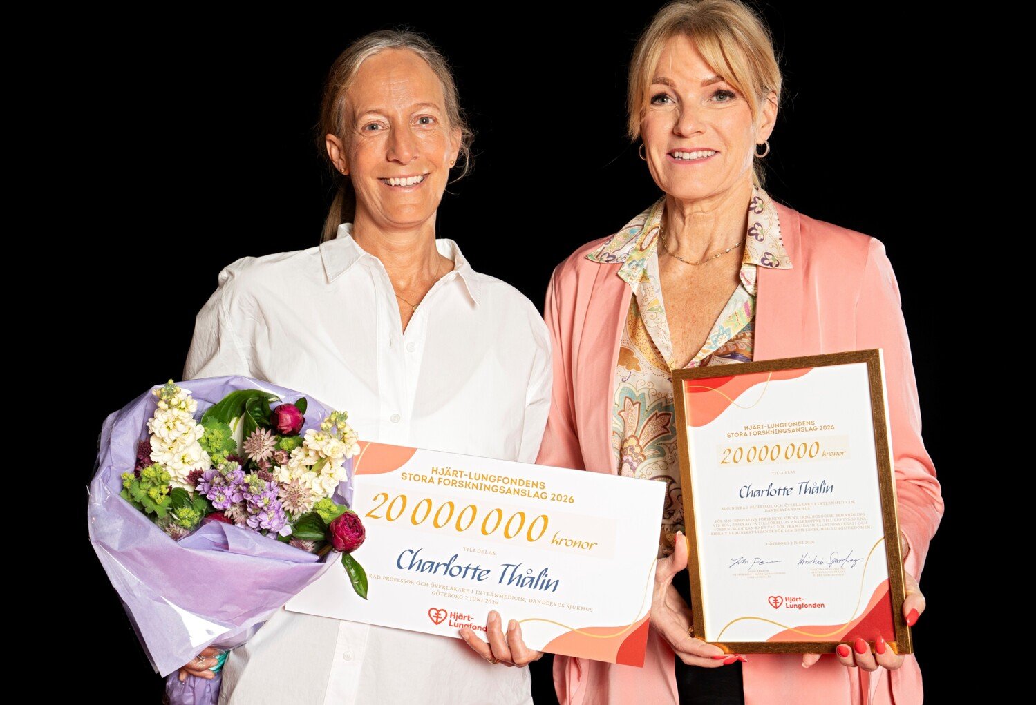 Charlotte Thålin and Kristina Sparreljung, secretary general of the Heart-Lung Foundation, at the presentation of the Foundation’s grand research grant on 3 June.