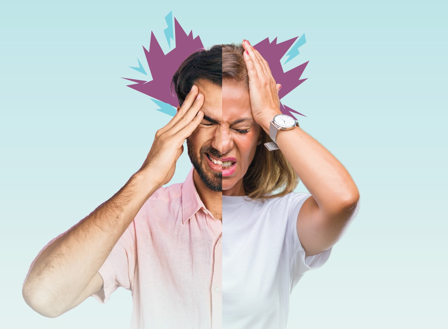 decorative image of a man/woman seemingly suffering from a headache.