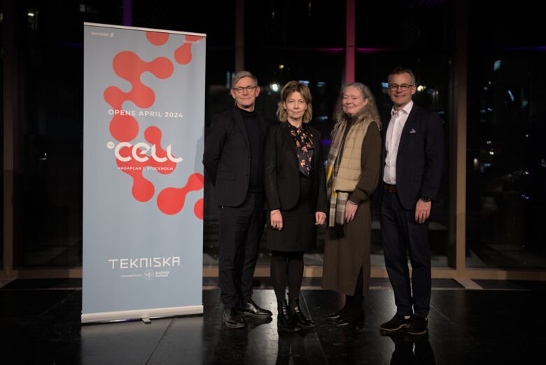 (Left) Peter Skogh, director of the National Museum of Science and Technology; Annika Östman Wernerson, president of KI, Ingrid Sundström, vice-chair of the Wallenberg Foundations, and Joel Ambré, CEO at Vectura.