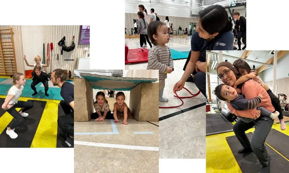 Families moving together in KI's wellness spaces.