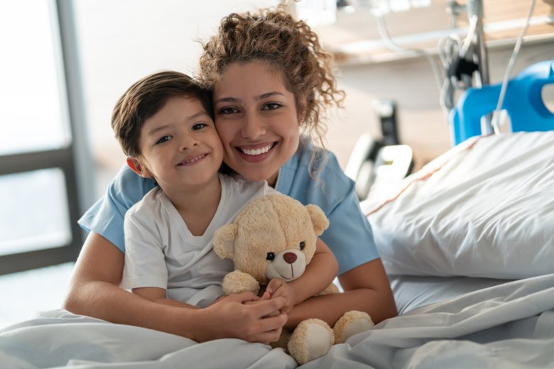 Young boy in hospital bed