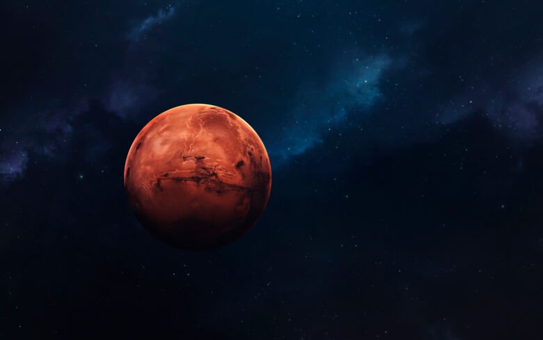 Illustration of planet Mars from a distance out in space.