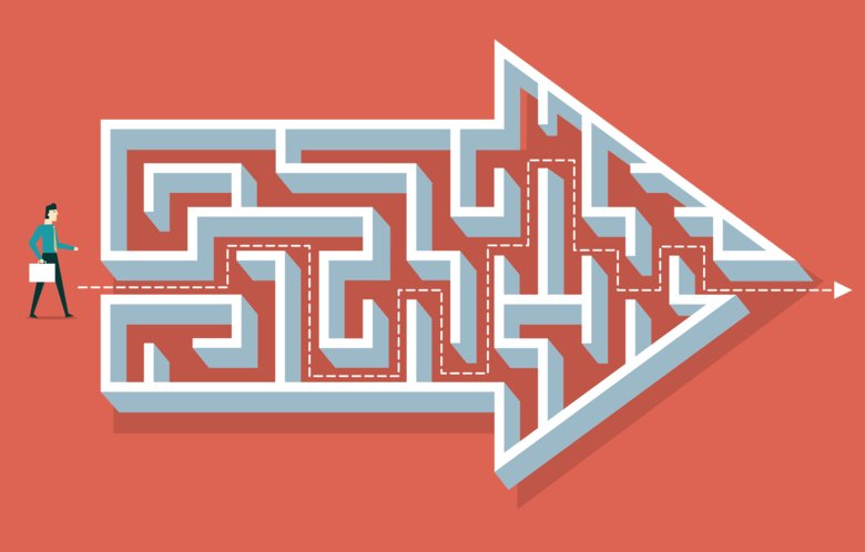 Decorative illustration of a maze in the shape of an arrow.