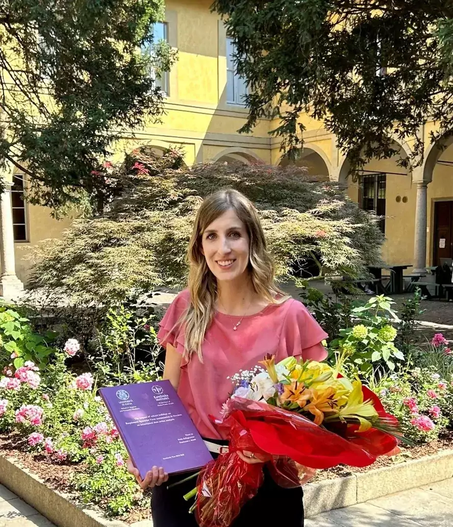 Giulia Dallagiacoma at her graduation in July 2023, after completing her medical specialty training in Public Health and Preventive Medicine at University of Pavia, Italy.