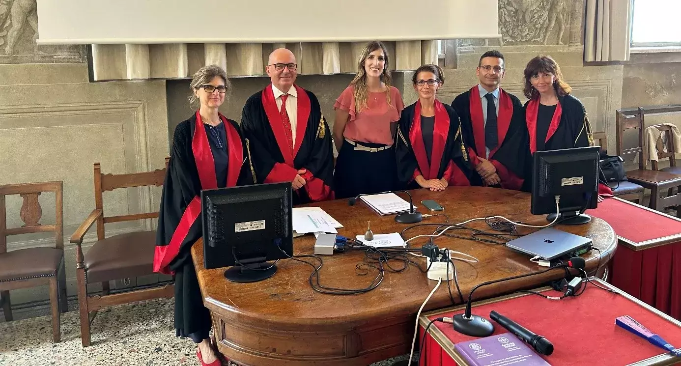 Giulia Dallagiacoma together with her defense board in July 2023 when she defended her thesis The impact of school holidays on Respiratory Syncytial Virus transmission in Sweden: an interrupted time series analysis. Professor Simona Villani, Professor Ste