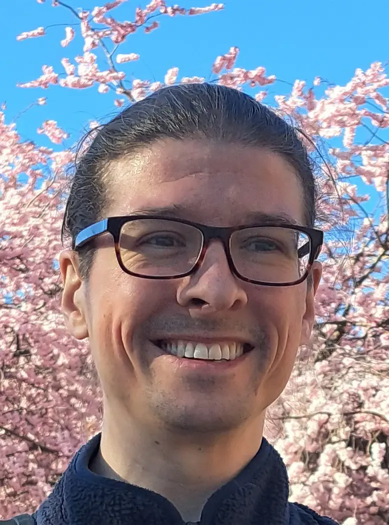 a man amongst cherry blossom