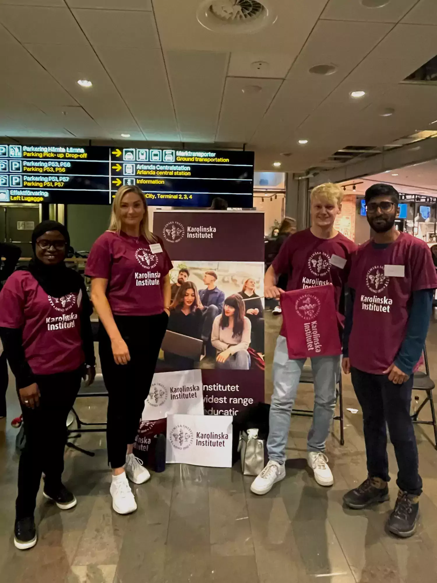 Students greeting new students at Arlanda Airport