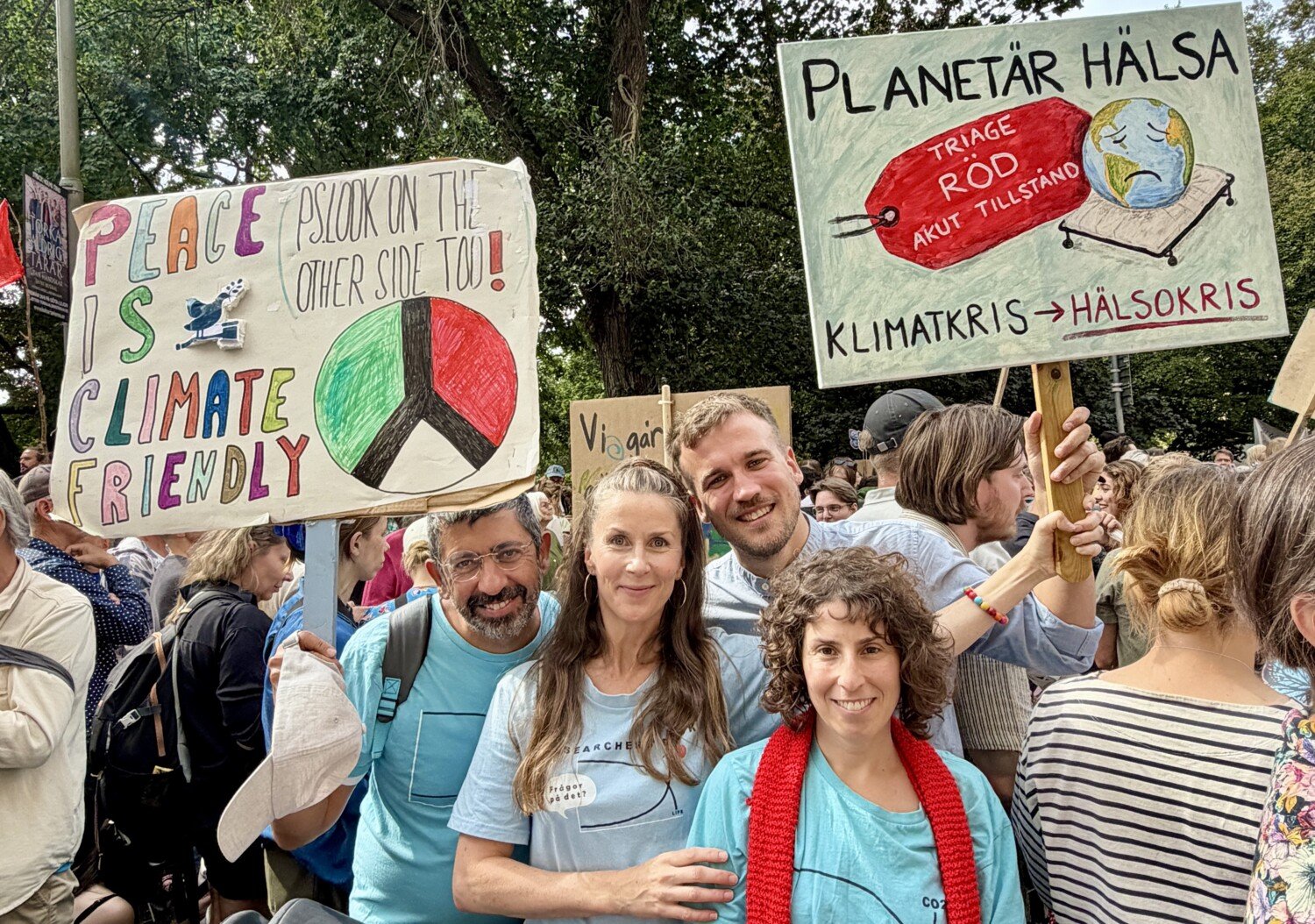 Four people at a rally
