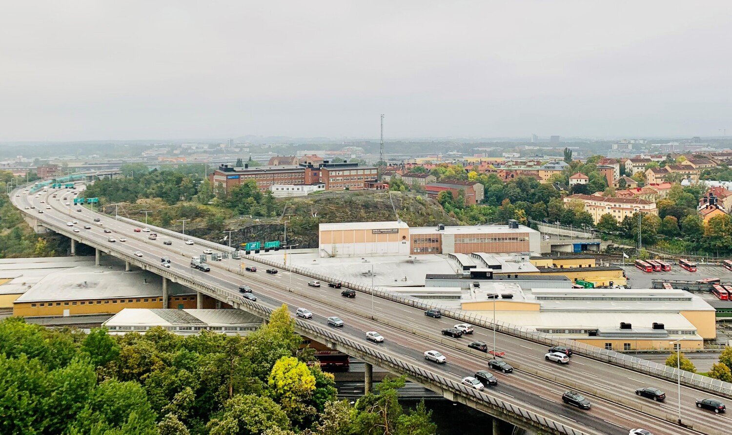Photo of trains and buses in Stockholm.