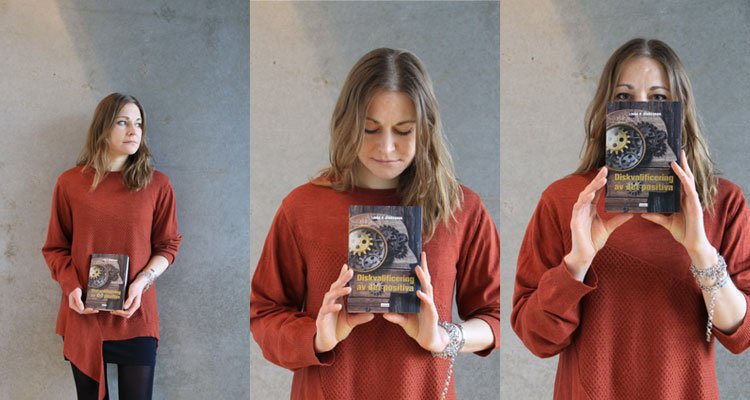 collage of three pictures/portraits of Linda P. Sturesson holding her newly released book.