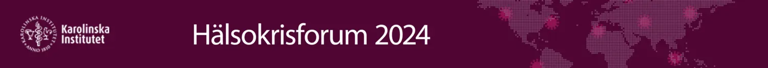 Logo for the Health Crises Forum 2024. Purple background with a world map, KI's logo and the words Hälsokrisforum 2024