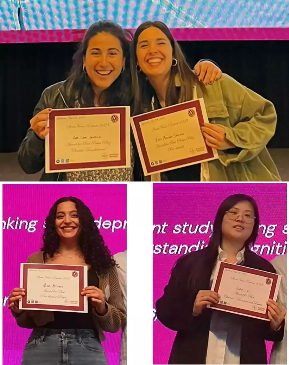 Prize winners Anna Canal Garcia and Inés Martinez Sanchez in the top picture and Müge Altinkok and Xueqi Li holding up their diplomas.