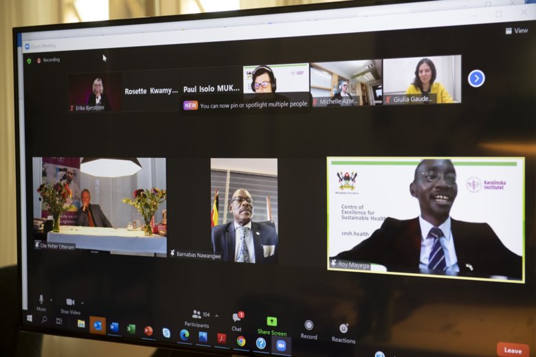 Screen with zoom call with people from Makerere University.