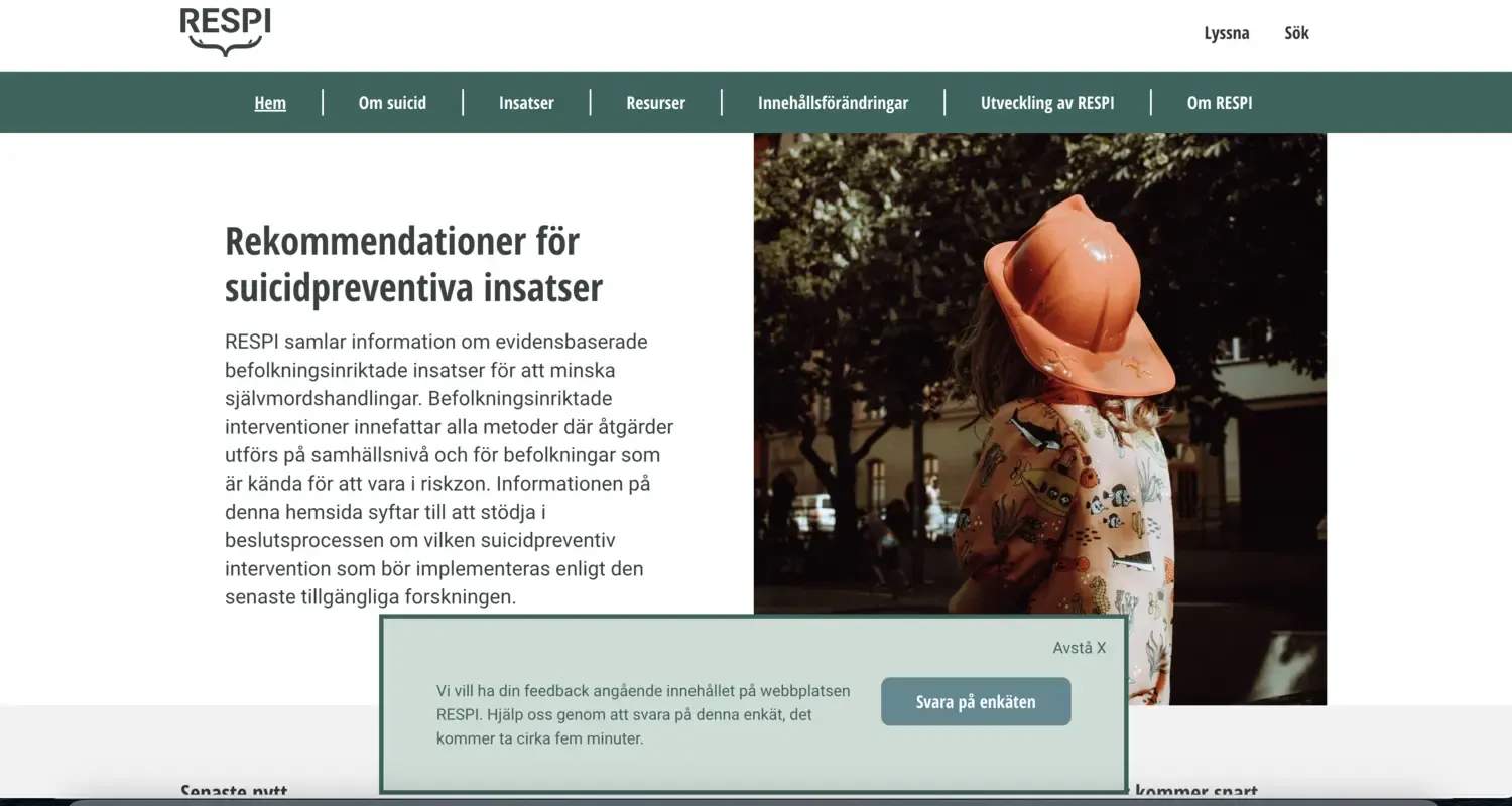 A screen shot of respi.se landing page with some text about the website to the left and to the right there is a picture of a child with its back against the camera.