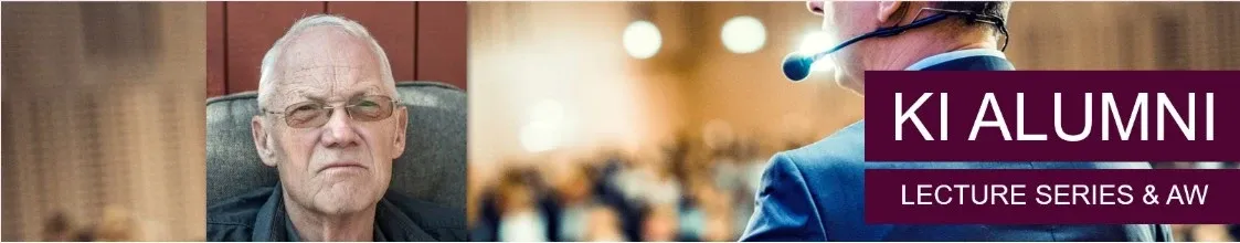 Illustrated picture of a public speaker along with a small picture of an older man