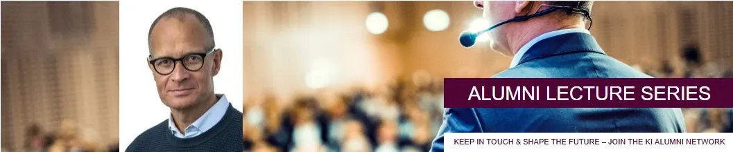 Illustrated picture of a public speaker along with a small picture of a man with glasses, smiling to the camera