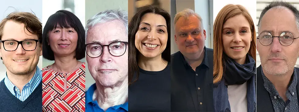 Seven pictures side by side showing recipients of grants from Radiumhemmet's Research Fund at Labmed.