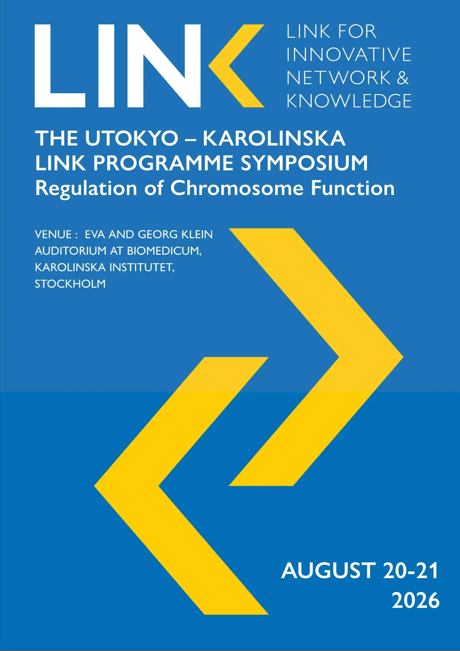 A poster with blue background and white text.