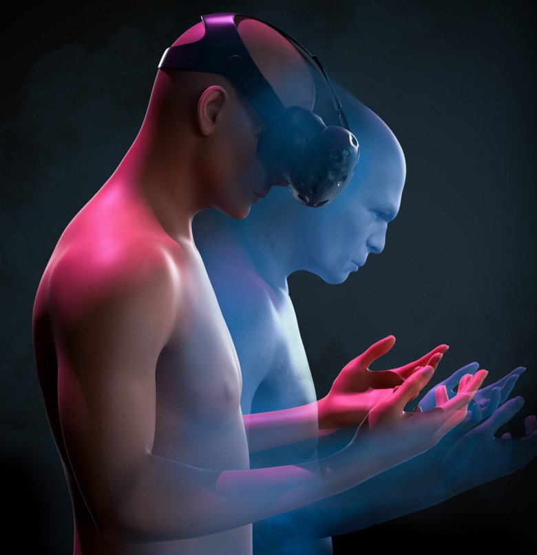 artistic depiction of changing bodily self-concept while wearing the goggles