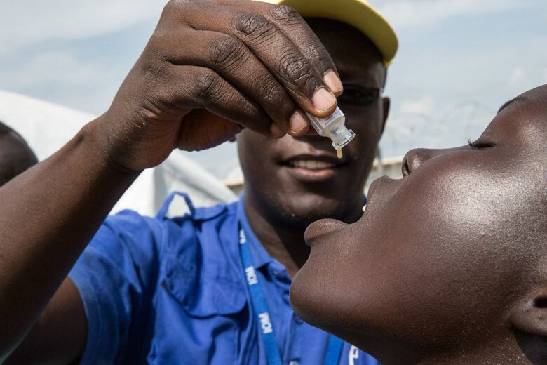 A person recieving cholera vaccination