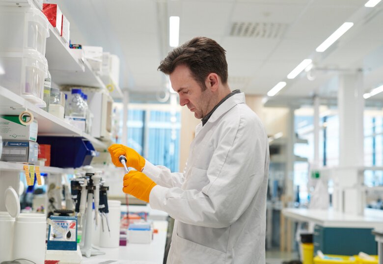 Photo of Gerald McInerney in the lab.