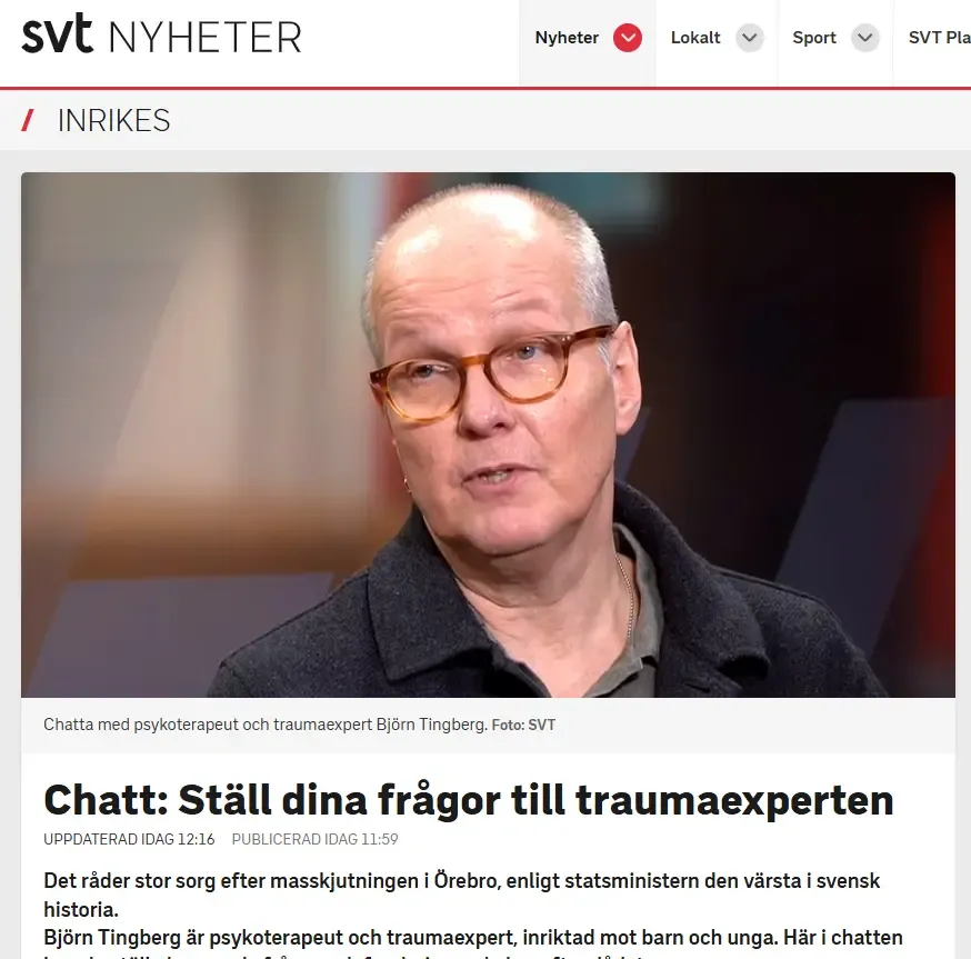 Björn Tingberg in SVT Nyheter