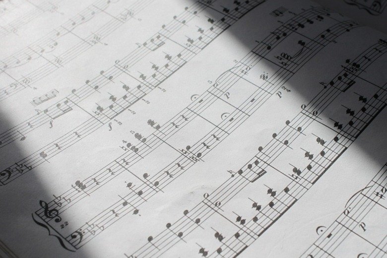 A zoomed in paper with music notes