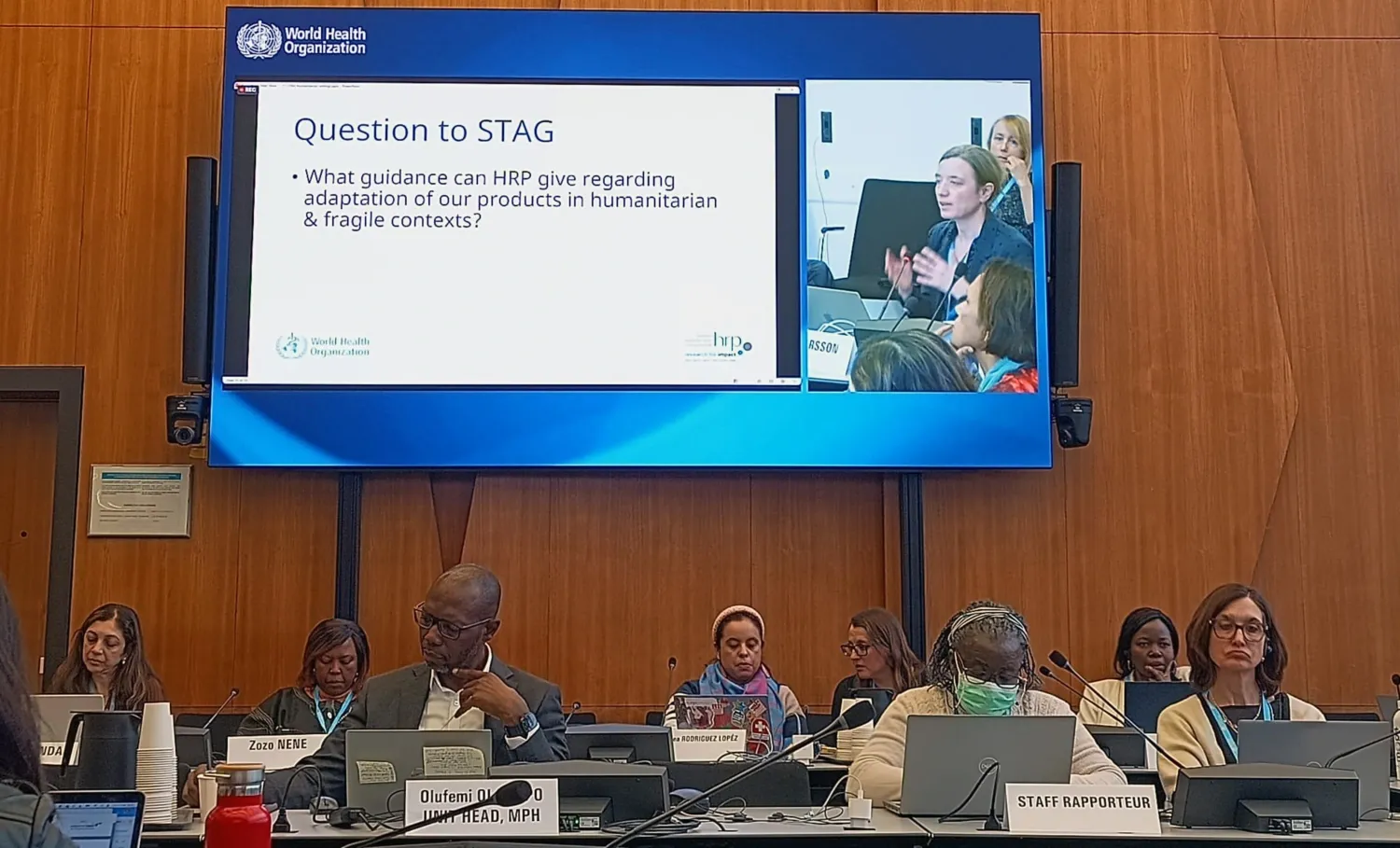 At the top is Elin’s PowerPoint presentation, including a photo of her. The screen is positioned above the participants.