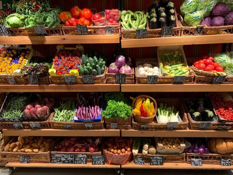 Food market with different colorful vegetables