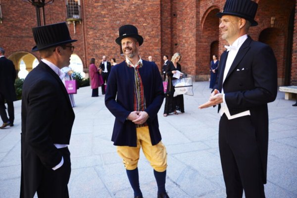 From left: New doctors Magnus Holmer, Torkel Carlsson and David Bergman outside Stockholm City Hall.