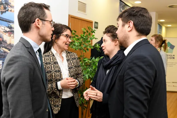 Sanna Sjöblom (second from left) together with Tobias Eriksson from the analysis firm Miltton as well as Rebecca Timm and Gabriel Carlin from the Stockholm Region's office in Brussels.