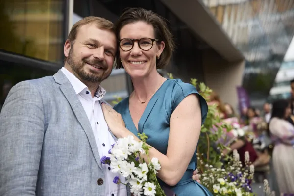 Erika and Vincent Vanot outside Aula Medica.