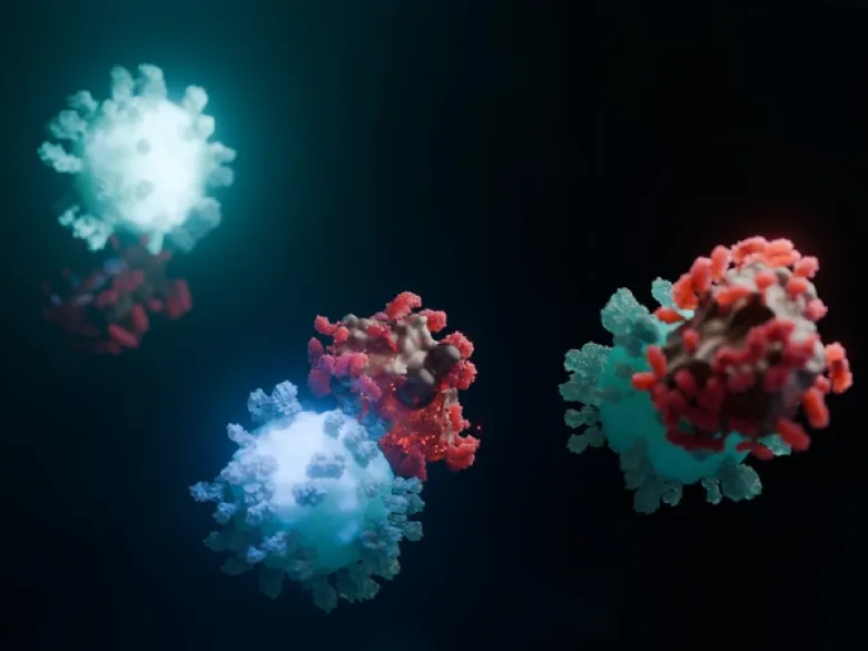 Illustration of CAR-T cells attacking cancer cells