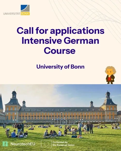 Poster for a Call for applications to an intensive german course in Bonn with a picture of a German palace