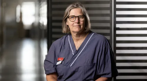 Portrait of Annika Bergquist in scrubs.