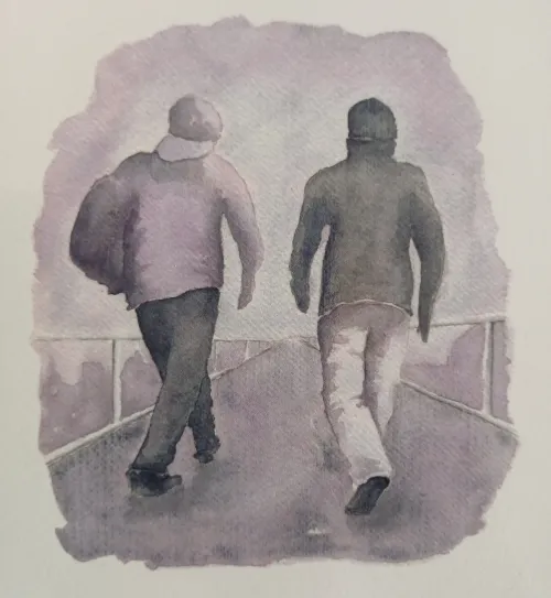 Illustration of two people walking.