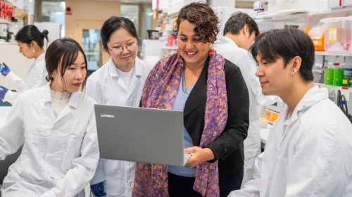 The research team behind the study (from left) Xiaona Feng, Kaiwen Xhan, Saida Hadjab and Prach Techameena at Hadjab Lab.