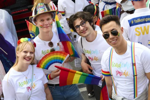 Students participating in the Pride parade.