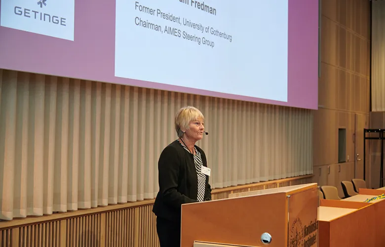 Pam Fredman speaks at the inauguration of AIMES, in Biomedicum, on 30 September 2020